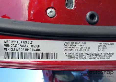 2022 Dodge Challenger Sxt z USA, uszkodzony, nr VIN 2C3CDZAG6NH185308